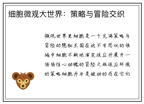 细胞微观大世界：策略与冒险交织